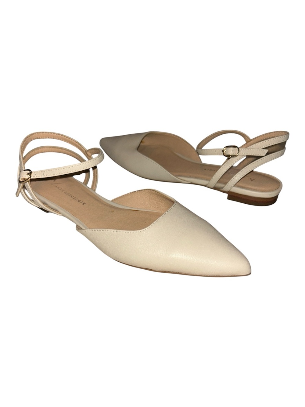 Anthropologie Pointed-Toe Ankle Strap Flats - Cream. Size 6 M. Excellent shape.